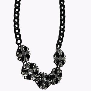 Elegant Floral Chunky Statement Necklace Black Gem Rhinestone Fashion Jewelry